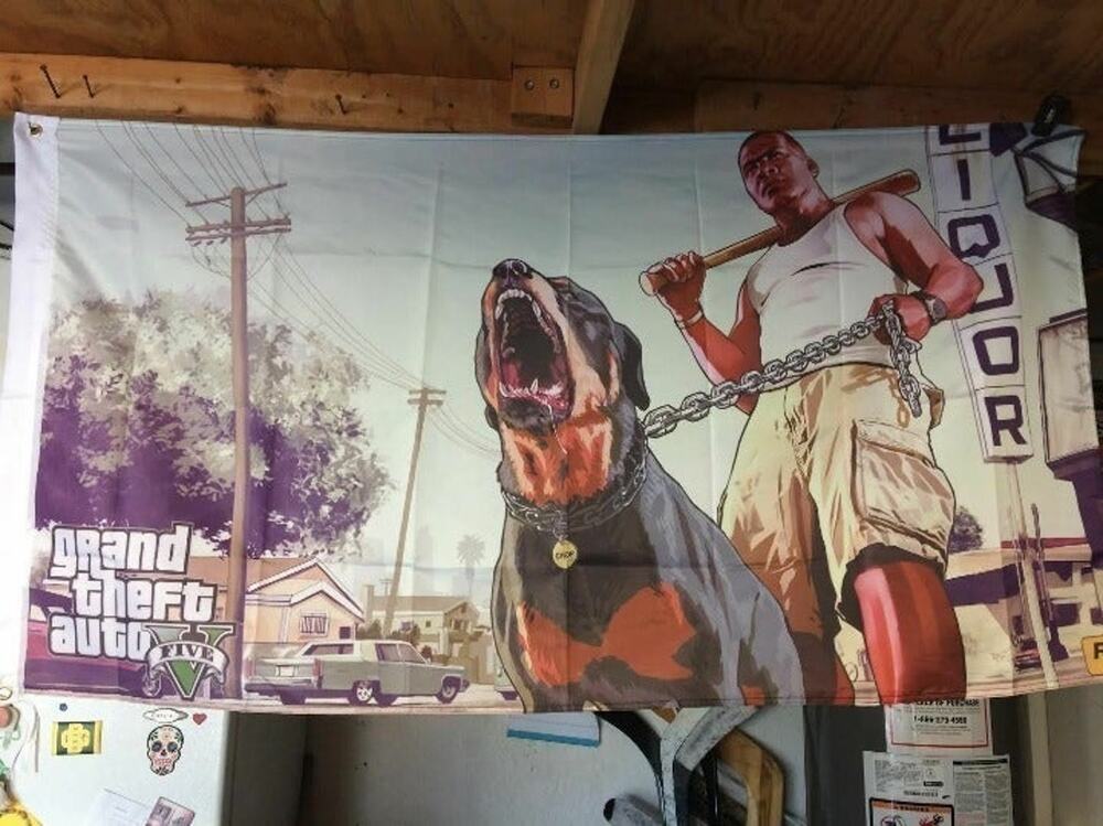GTA V Grand Theft Auto 5 5ft Flag Chop & Franklin Rockstar Five